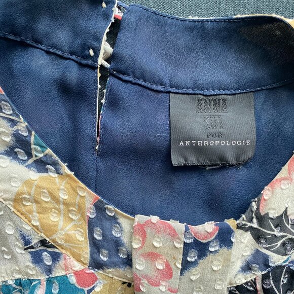 Anna Sui x Anthropologie Gray Swiss Dot Muted Floral Boho Mini Dress, Size S - Picture 3 of 5